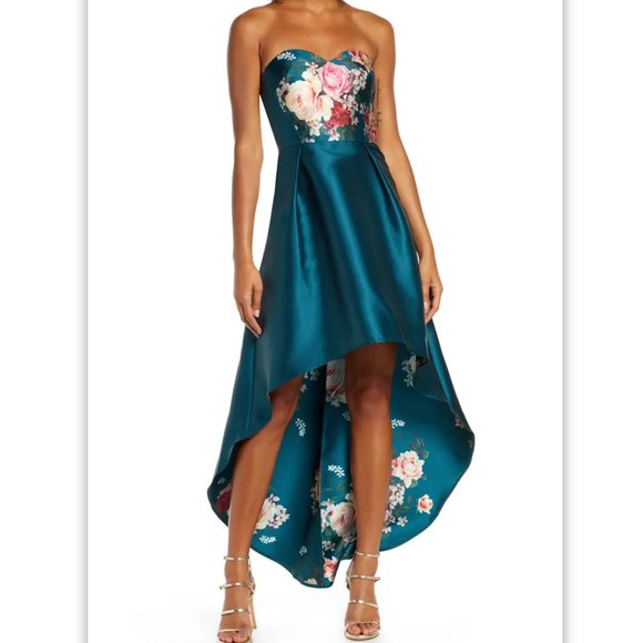 Chi Chi London Dresses & Skirts - Chi Chi London high low strapless bandeau dress teal floral formal prom event